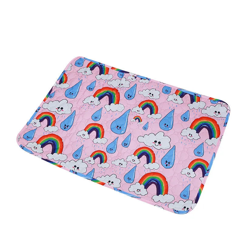 Reusable washable pet urine pad with animal print pattern and non-slip waterproof backing