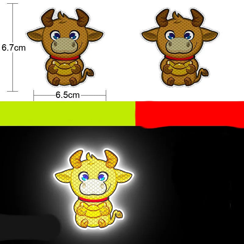 Pair of reflective warning stickers with diamond film for vehicles, approximately 9 by 5 cm
