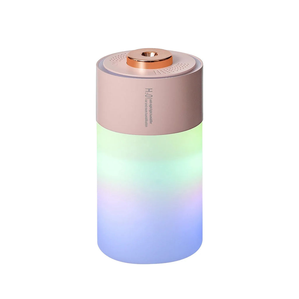 Homehold colourful plastic humidifier column shape 7.5x7.5x14.8cm USB charging low noise white or pink