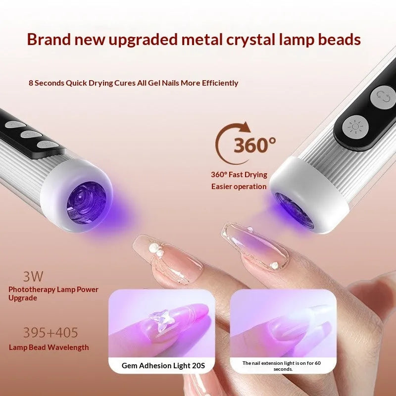 2-in-1 electric nail grinder with LED light, handheld rechargeable, in blush pink with corn head set