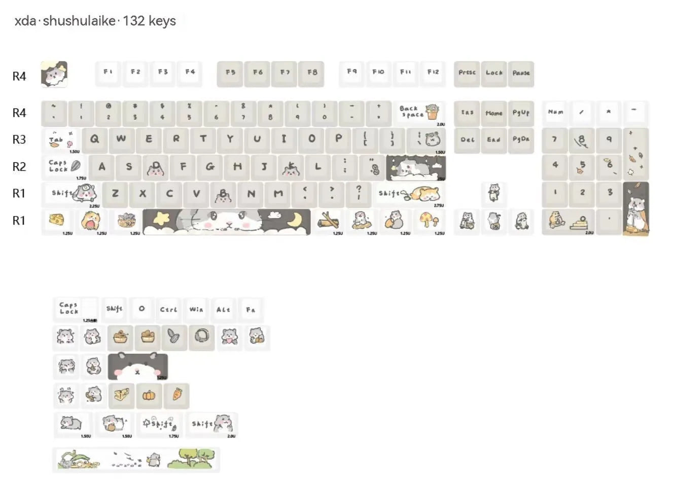 Mouse Grey and Yellow XDA profile plastic keycap set for 68% to 100% mechanical keyboards.