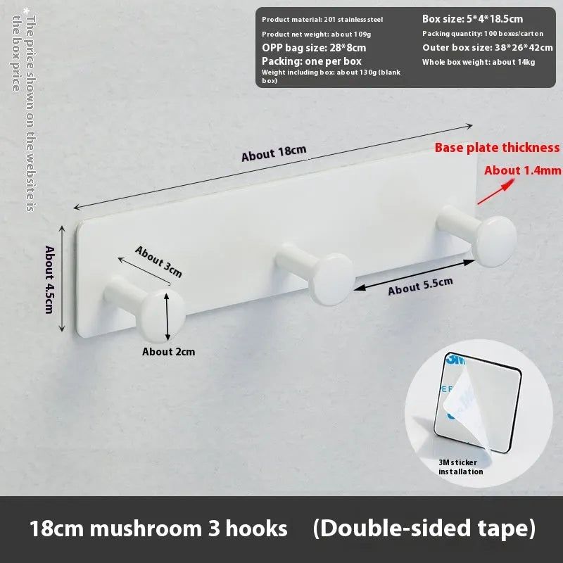 Iron wall-mounted coat hooks with adhesive backing in three sizes for no-drill installation