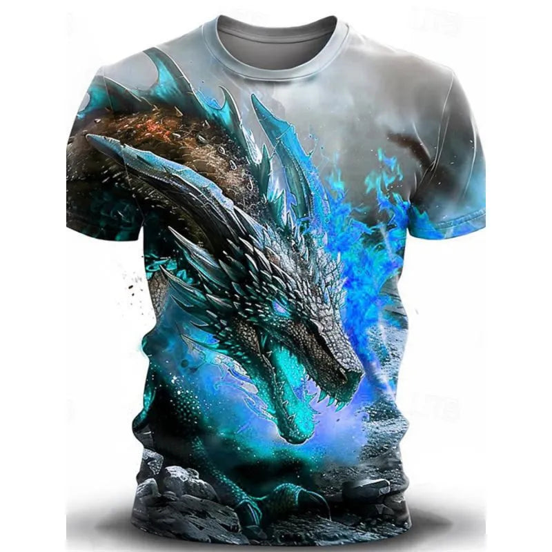 Men's short-sleeved T-shirt with 3D wind dragon graphic print on milk silk fabric