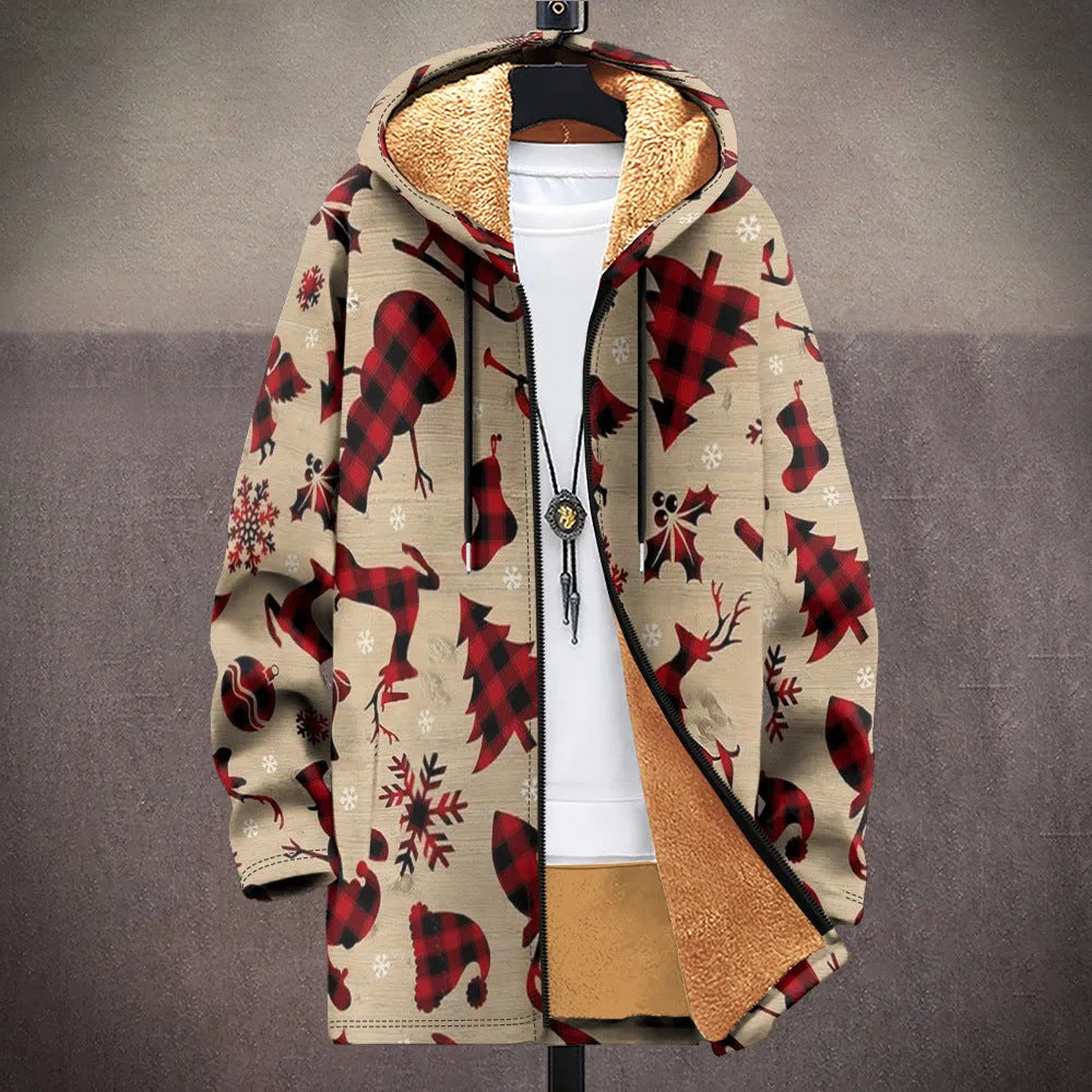 Men's hooded zip-front cardigan with multicolour digital print pattern in loose fit
