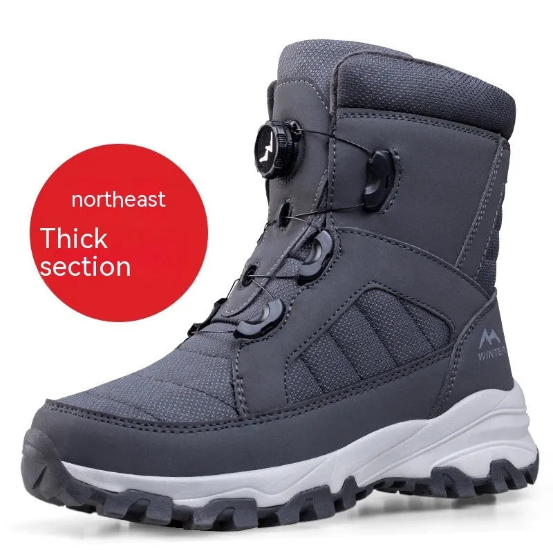 Men's button snow boots fleece-lined winter non-slip Oxford cloth upper black