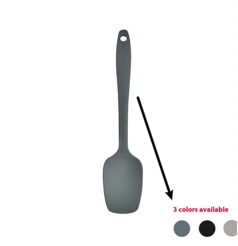 12-piece silicone kitchenware set with rotating storage bucket showing utensils in black, dark grey or khaki colours
