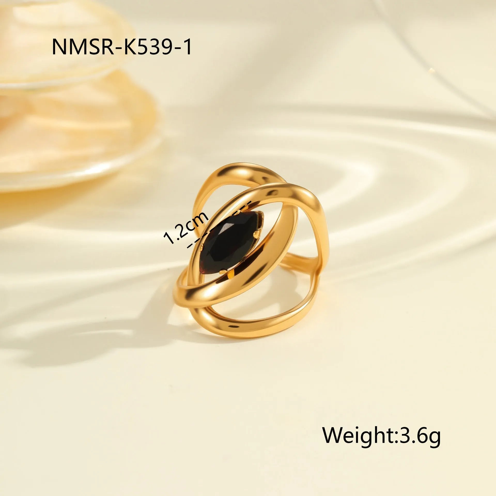 Geometric open mouth stainless steel ring with zircon stones and electroplated finish