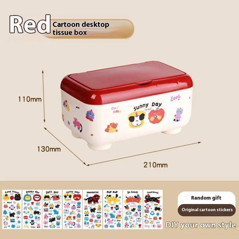 Cartoon-style red and brown plastic desktop storage box with grid compartments for organising pens and stationery.