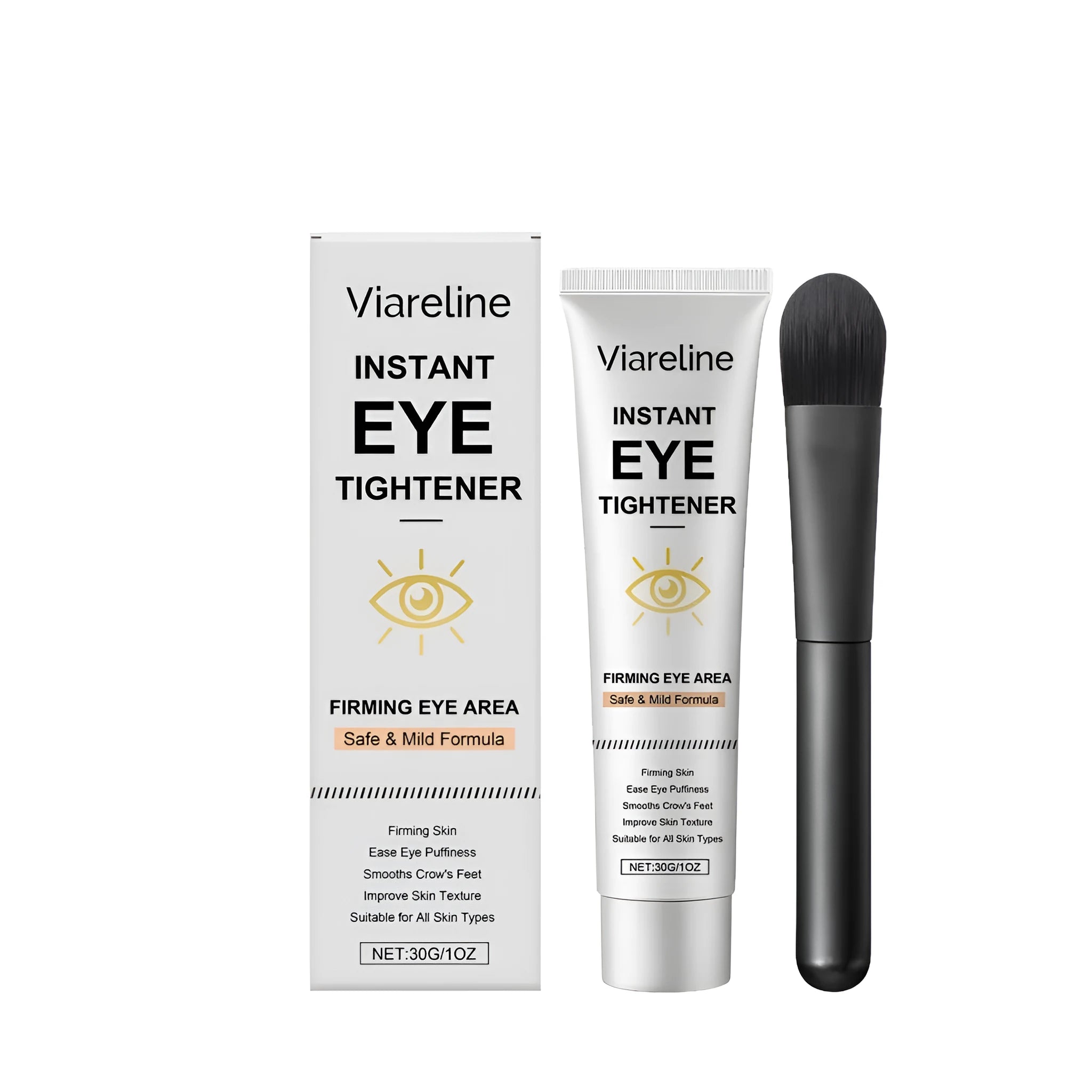 Eye firming cream 30g pot with hyaluronic acid and vitamin E, includes application brush