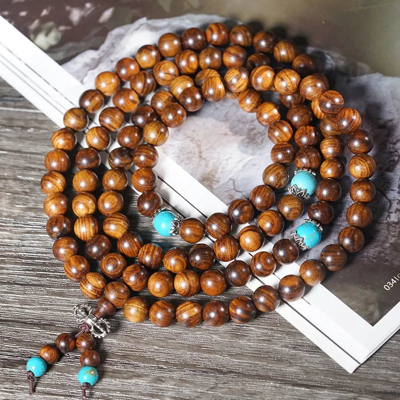 Stone bracelet with 108 hand-polished geometric beads measuring 5-6mm diameter