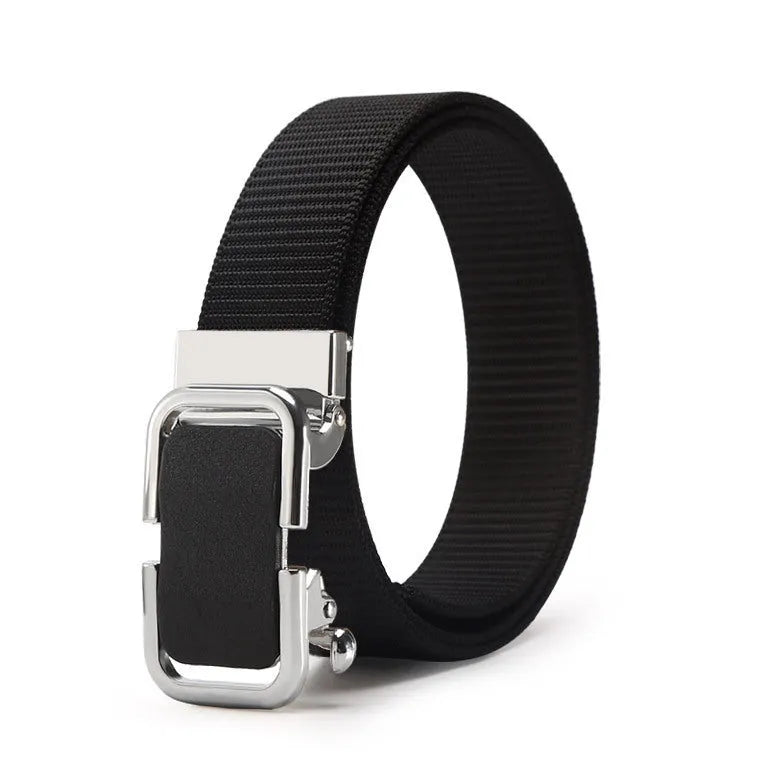 Men's nylon canvas belt with toothless alloy buckle in 120cm length