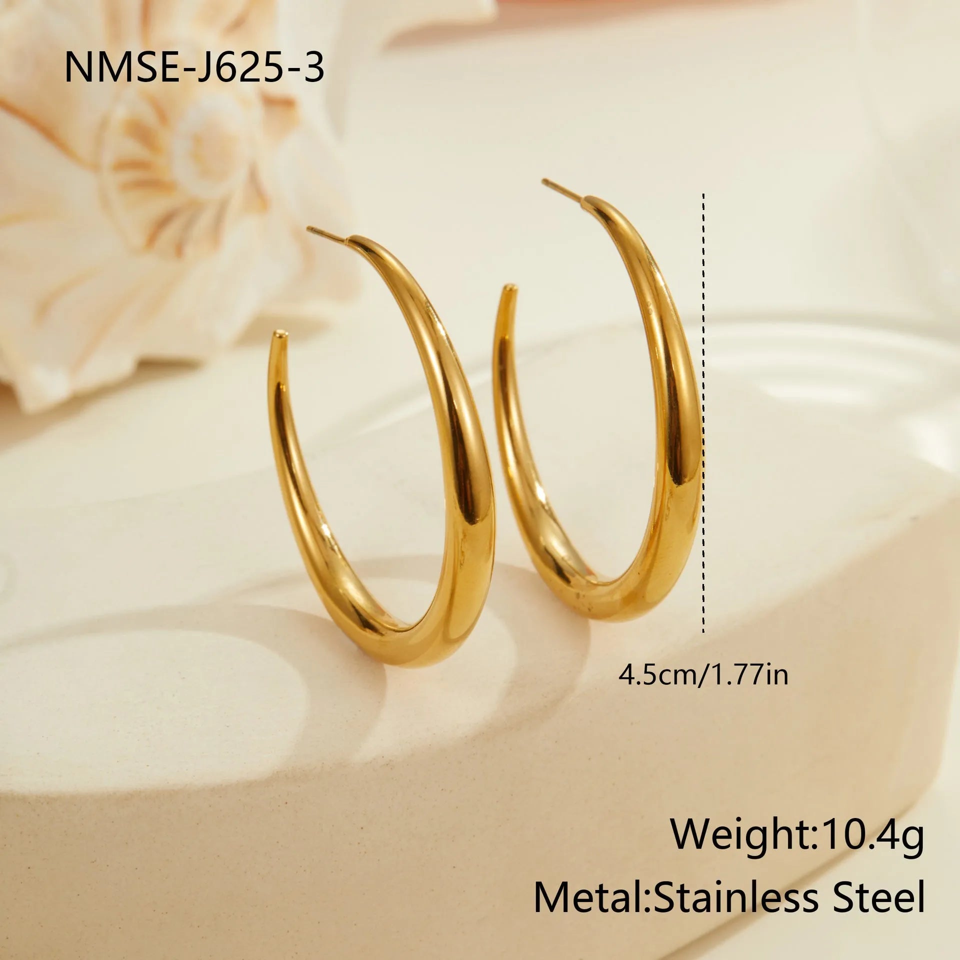 Geometric round titanium steel hoop earrings in gold and stainless steel finishes, small and large sizes