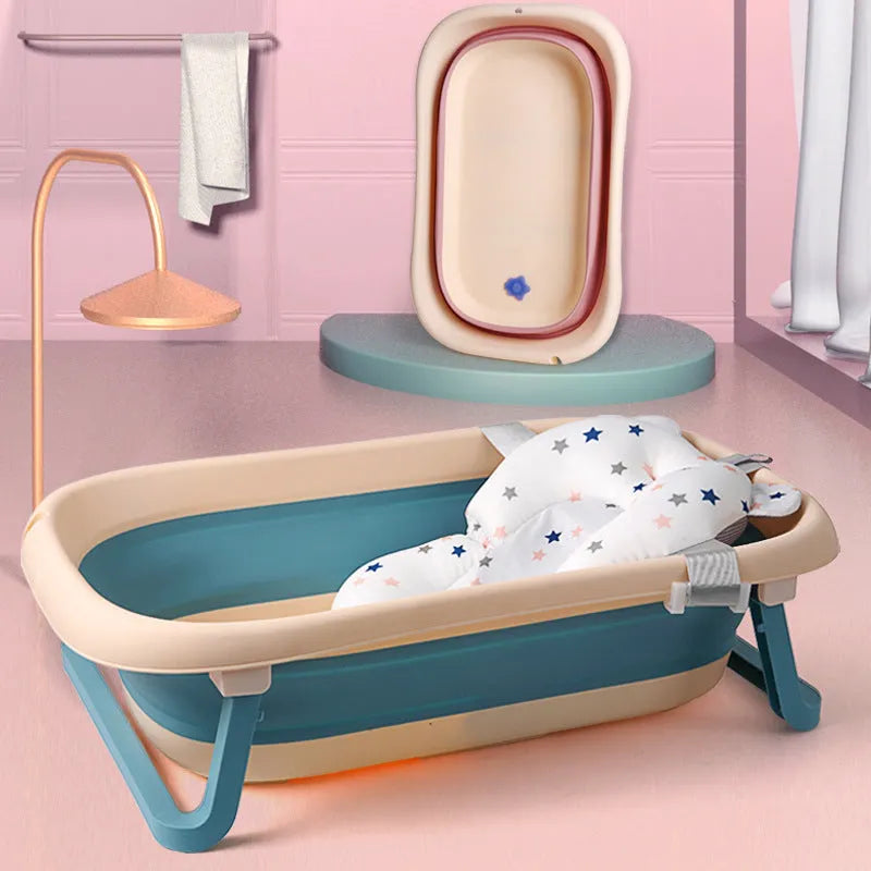 Foldable baby bath seat support mat with Styrofoam particles, available in multiple colours including green bear and light blue star