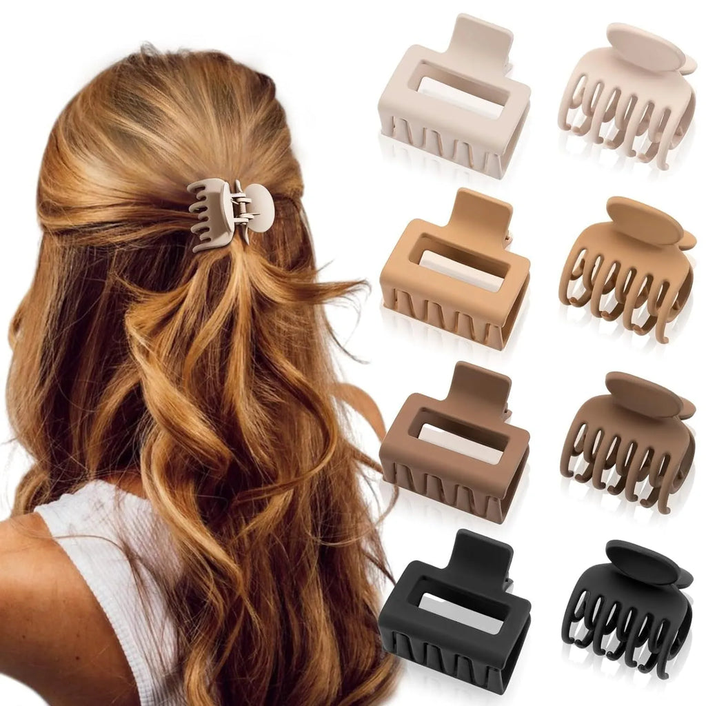 Set of six nude-coloured plastic hair clips with frosted grip finish and quadrilateral shape