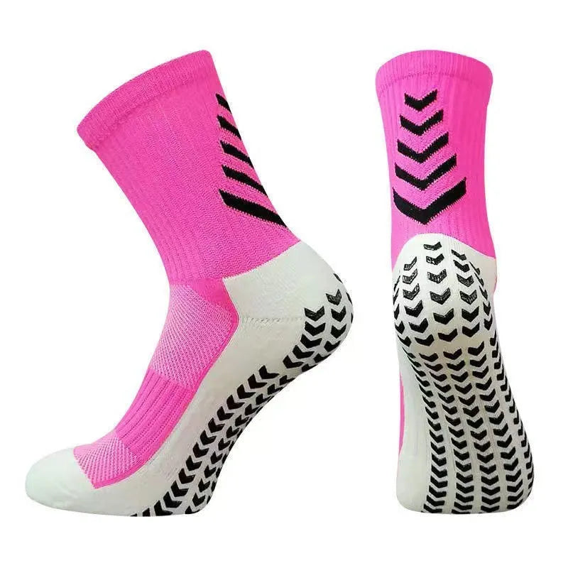 Men's mid-calf athletic socks with geometric patterns and silicone anti-slip grips