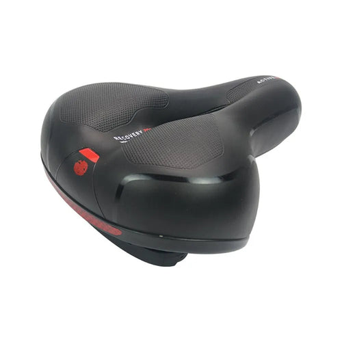 Bicycle saddle silicone gel cushion with PU leather cover, waterproof cover, wrench, and tyre repair kit.