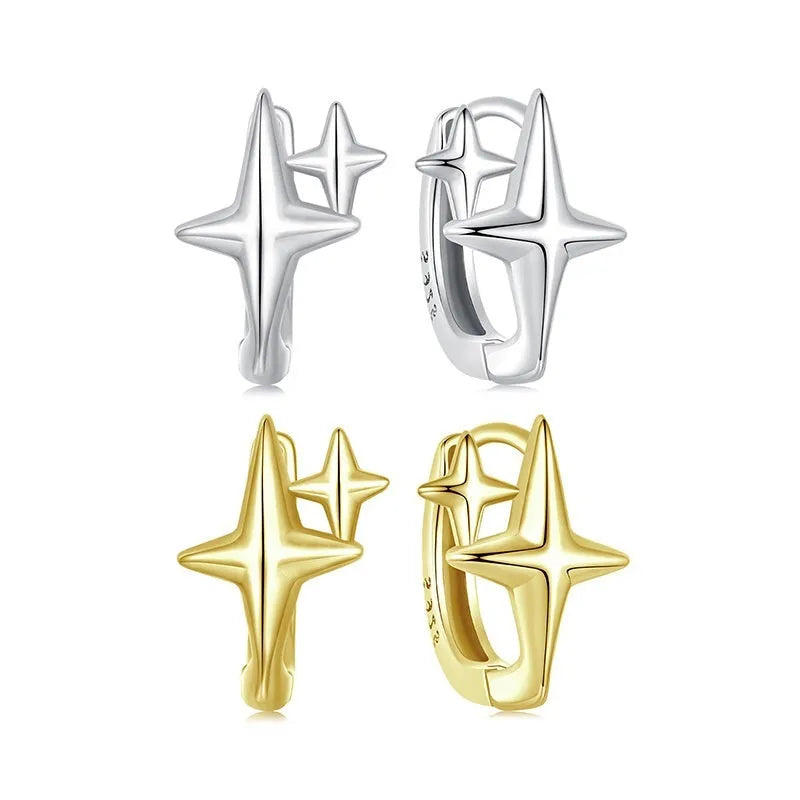 Minimalist star design sterling silver clip-on earring with XINGX motif.