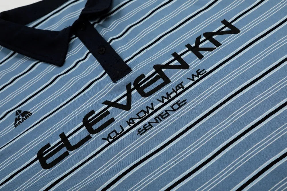 Man's blue stripe vintage cotton polo shirt with short sleeves and loose fit