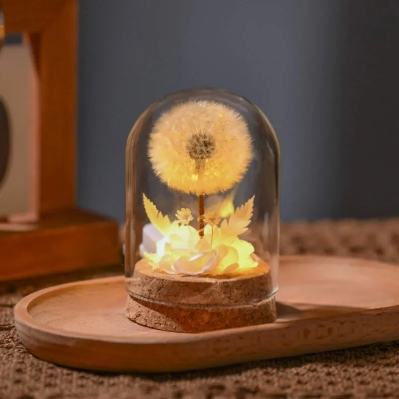 Glass dandelion-shaped night light ornament with colour gradient options