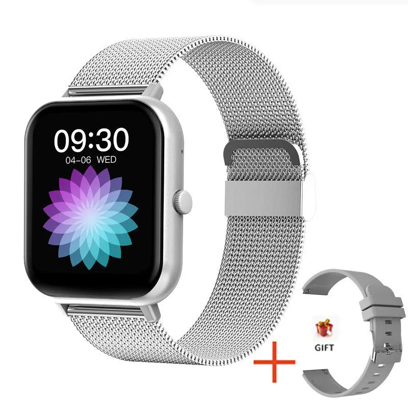 ZL54C smart watch in black, pink, or silver with AMOLED screen displaying health metrics.