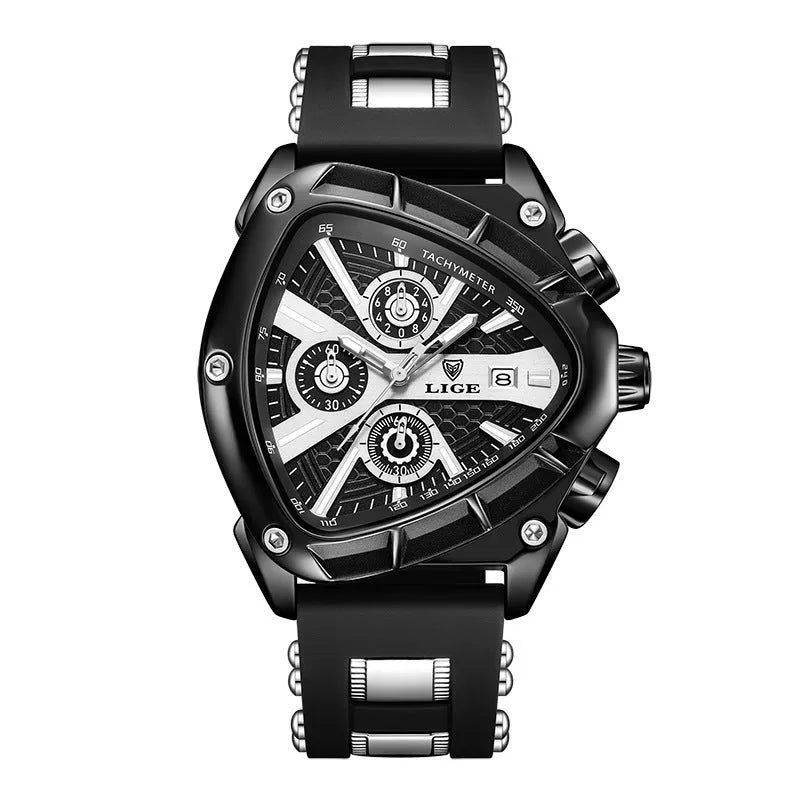 Polygon men's multi-waterproof luminous calendar watch with silicone strap in all black colour