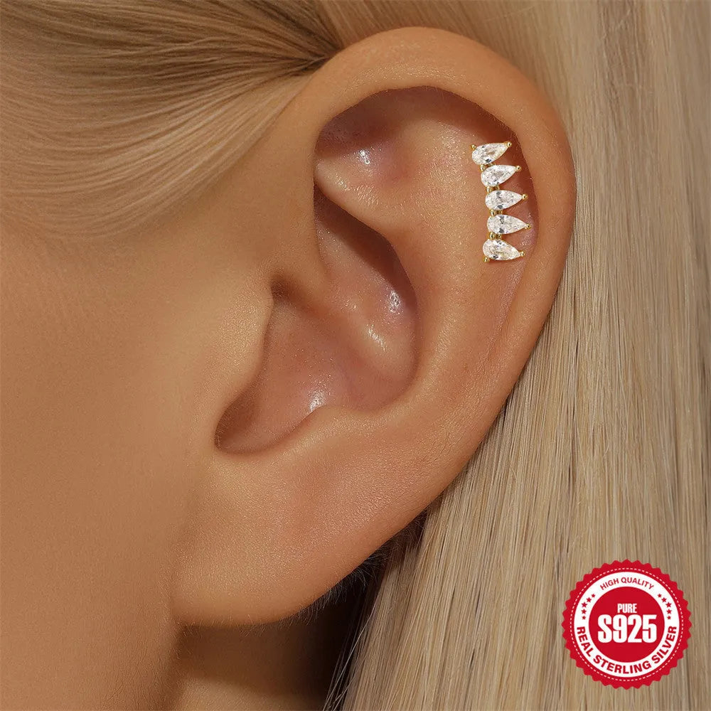 S925 sterling silver geometric moon and star earrings with diamond accents in gold-plated finish