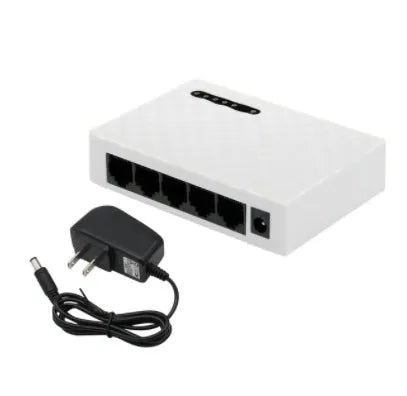 5-port Gigabit Ethernet home switch in black EU standard with LED indicators and network ports