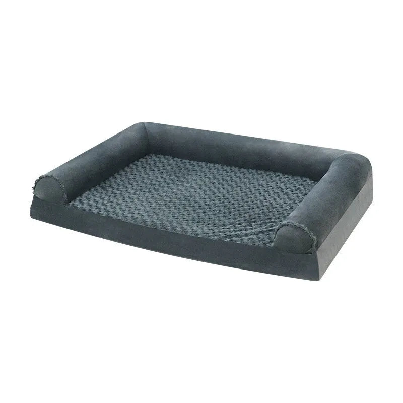 Grey cloth dog kennel showing three size options for medium to large breeds