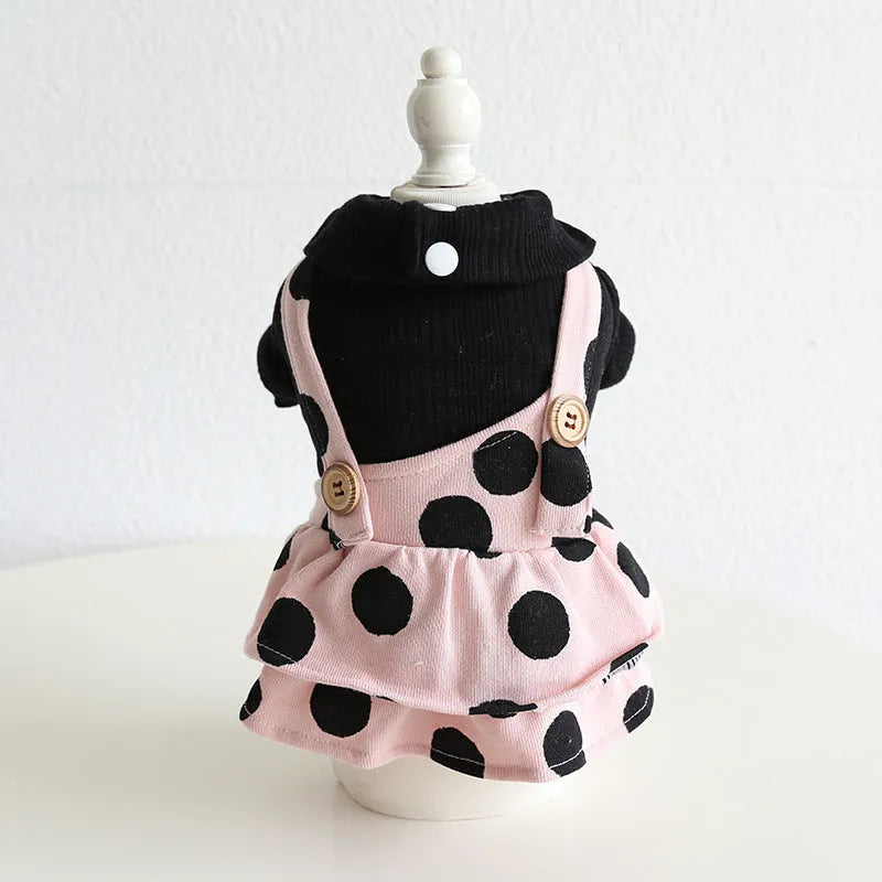 Pet couple outfit set with lapel shoulder straps in cloth material, available in sizes XS through XL