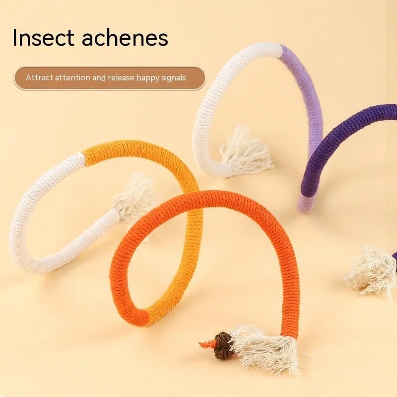 Cat bite rope toy in traffic lights colour with cotton thread and teaser stick for interactive play