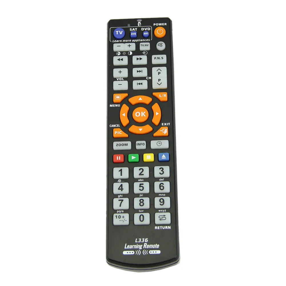 Black L336 learning remote control with full key layout for universal audio equipment programming