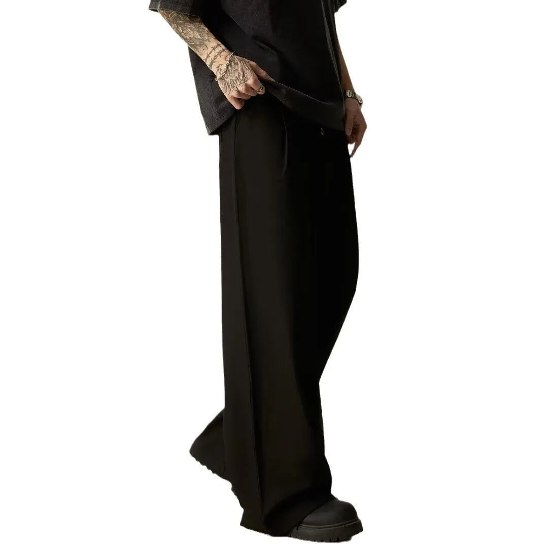 Men's vertical tube wide-leg trousers in solid colour with mid-waist design