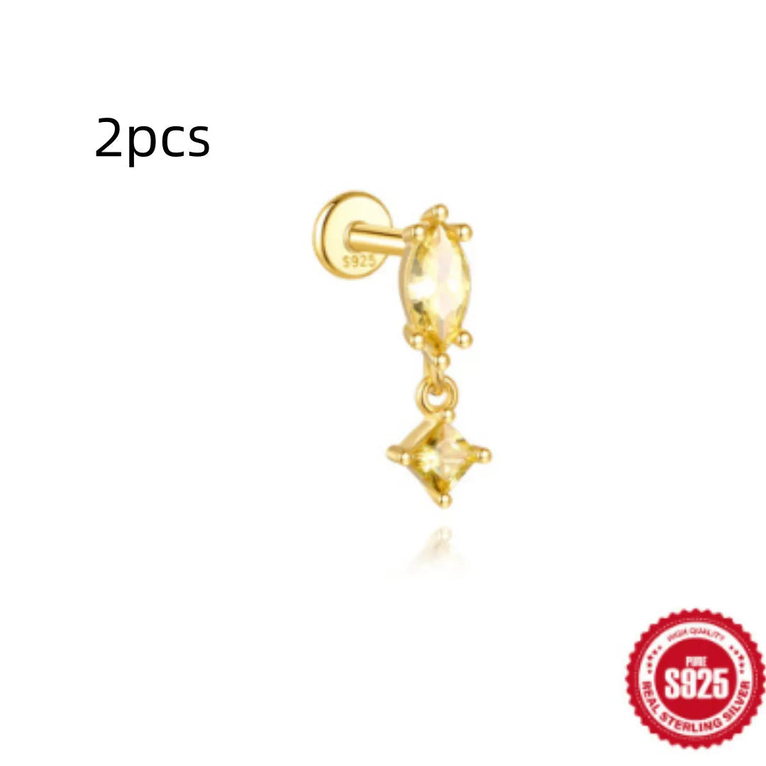 S925 sterling silver water drop shaped earring with a flat spiral puncture pattern, in a gold tone finish.
