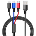 3-in-1 braided charging cable with Lightning, Micro-USB and Type-C connectors in nylon braiding
