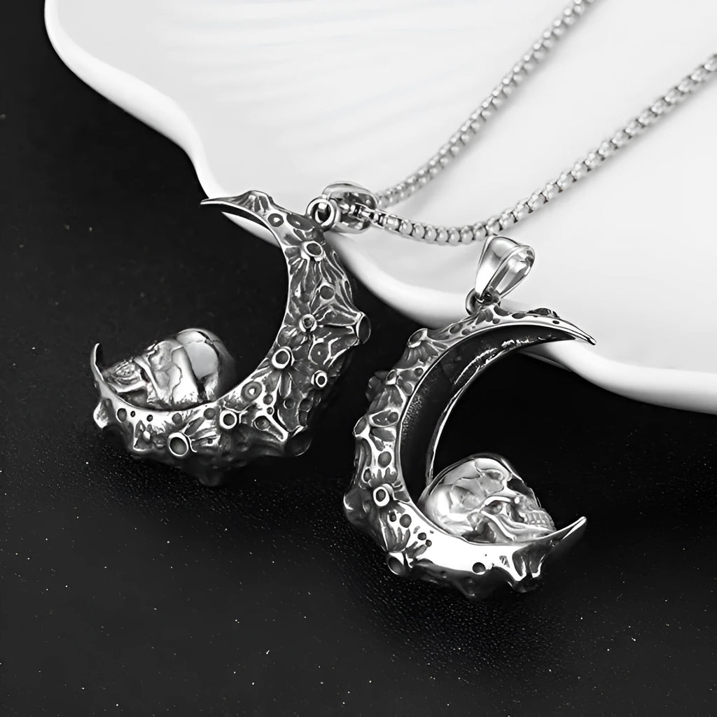 Men's silver skull necklace with stainless steel chain and six different alloy pendant designs