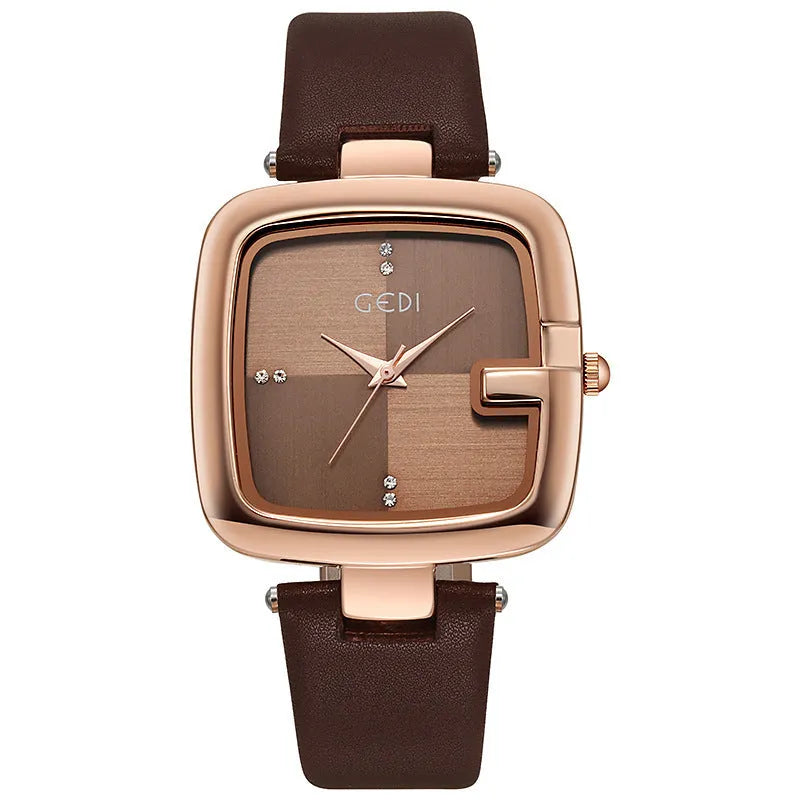 Women's leather strap quartz watch with 36mm dial and hardened glass in multiple colours