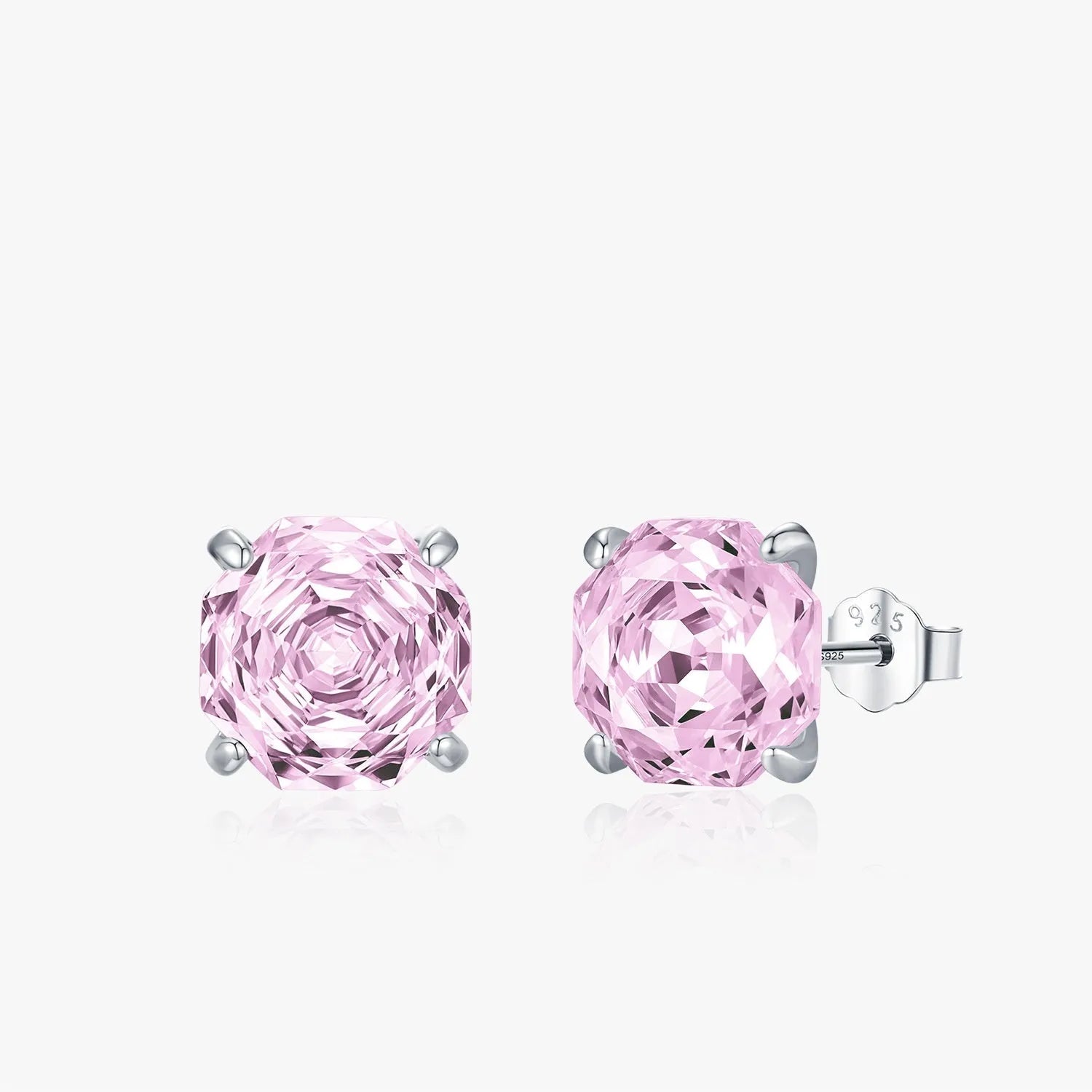 S925 silver rose stud earrings for women in 6mm or 8mm pink floral design