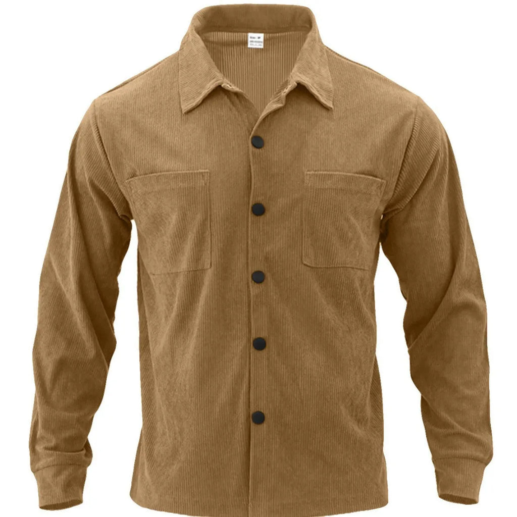 Casual corduroy polo collar jacket top with patch pockets in five colours from S to XXXL size