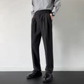 Men's straight-leg suit pants with loose fit in apricot and black polyester fabric