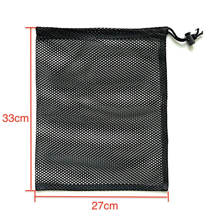 Black mesh drawstring storage bag for water ball toys with visible grid pattern