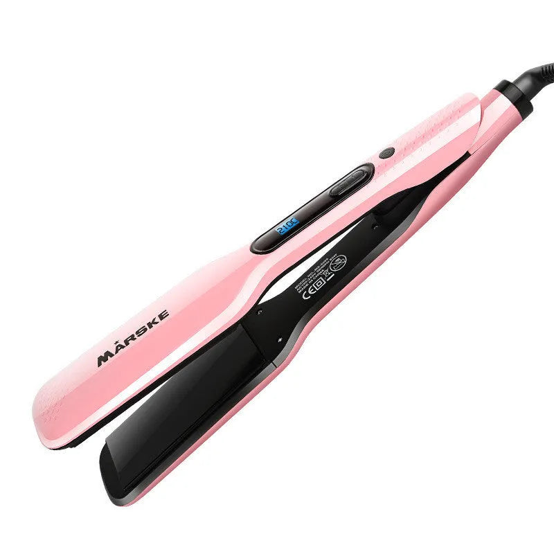 Steam spray hair straightener with 45mm ceramic plate, white, digital display, adjustable temperature