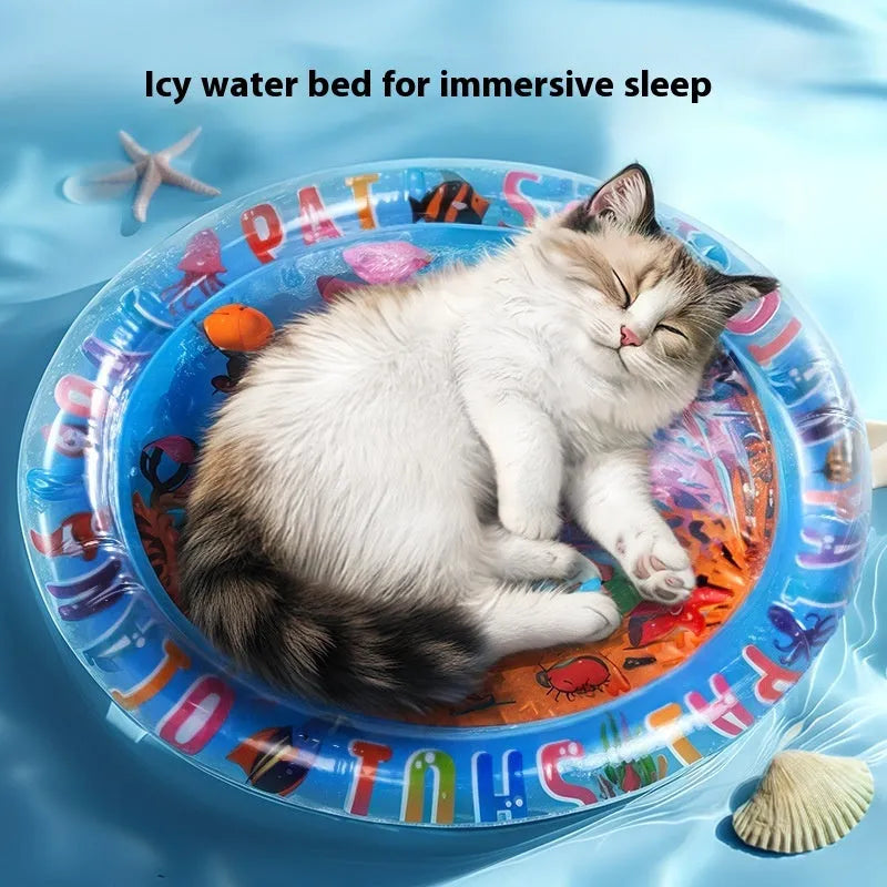 PVC inflatable water cooling bed for cats with dolphin and shark designs