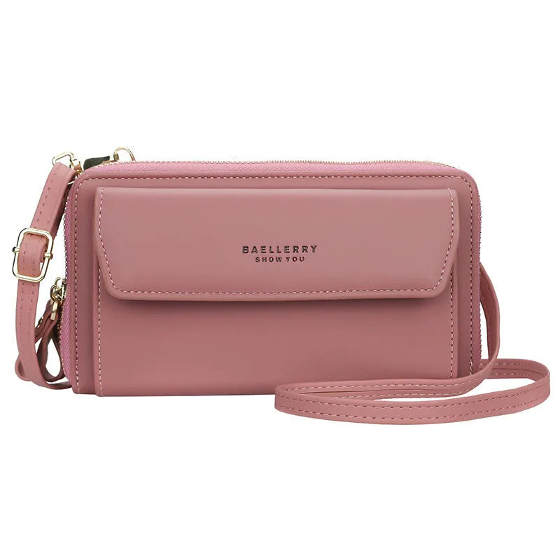 Red PU leather ladies messenger bag with diagonal strap and zipper closure