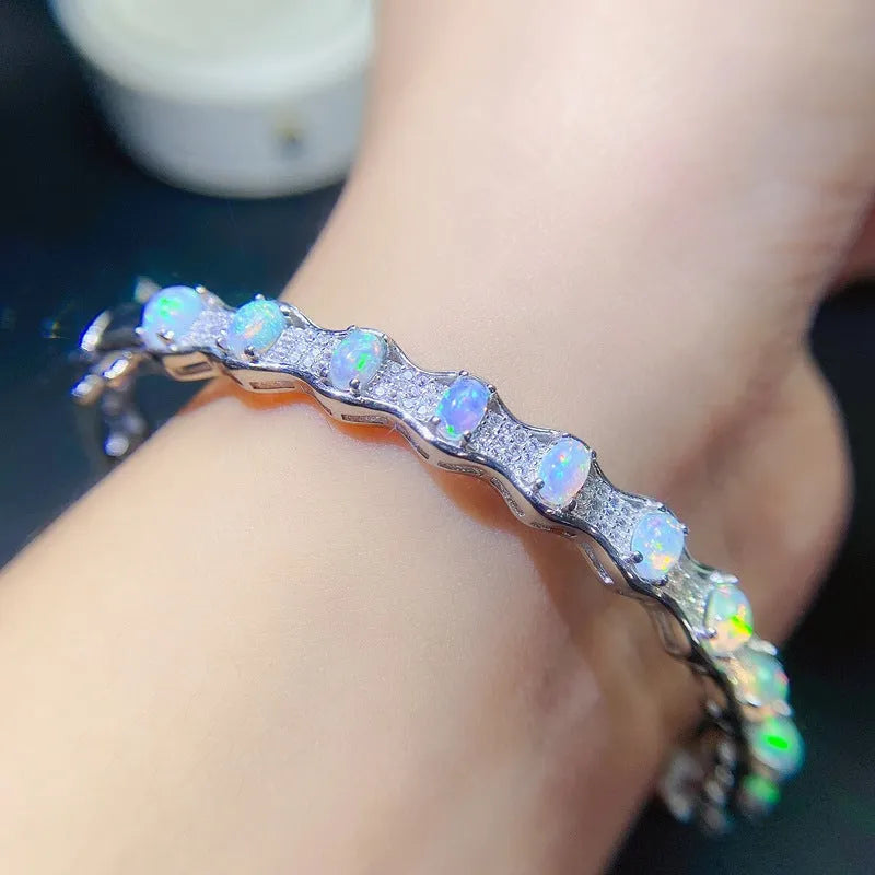 Natural opal bracelet 925 sterling silver platinum finish women's casual jewellery