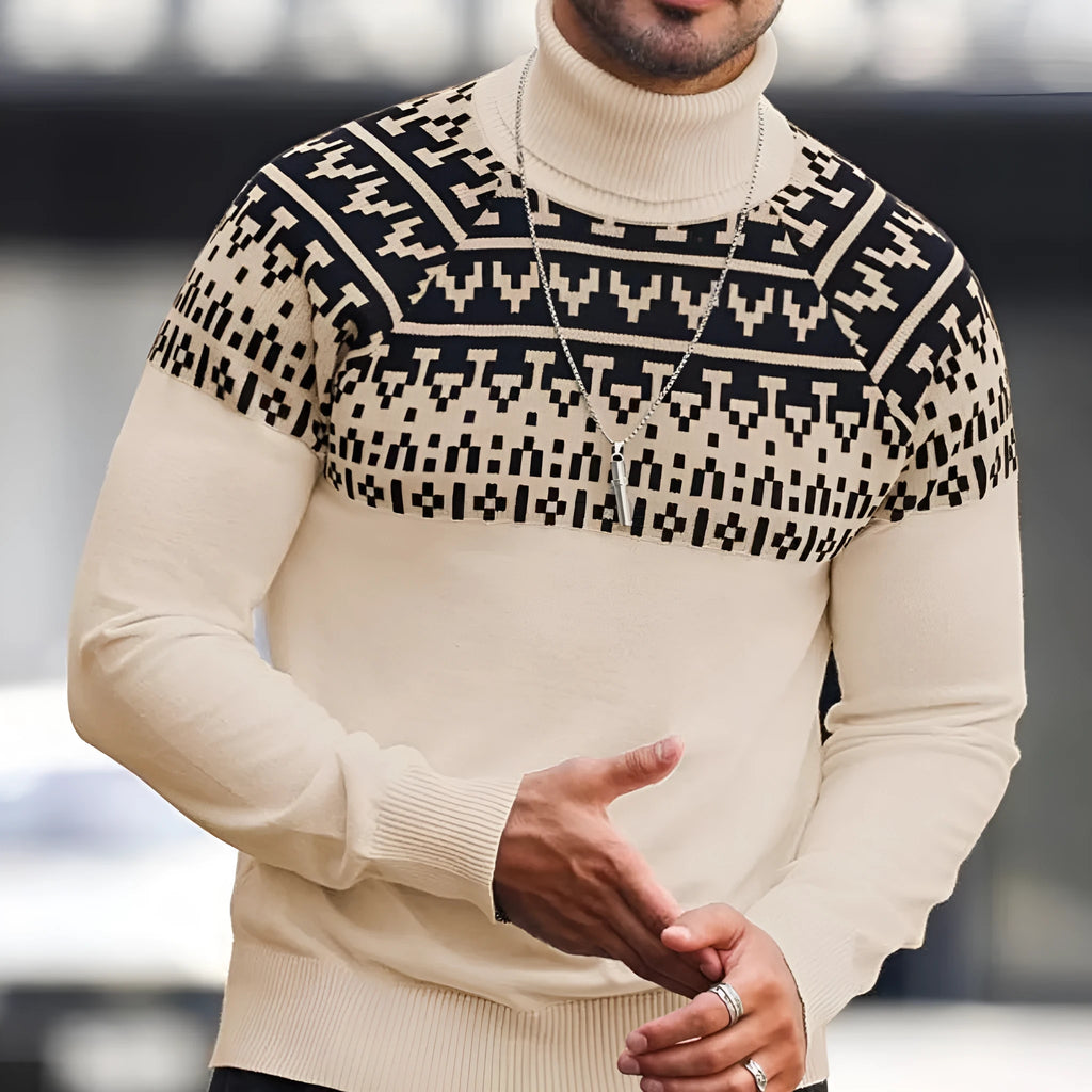 Men's loose high collar printed sweater in rabbit fur and modal blend, available in multiple colours including apricot and black