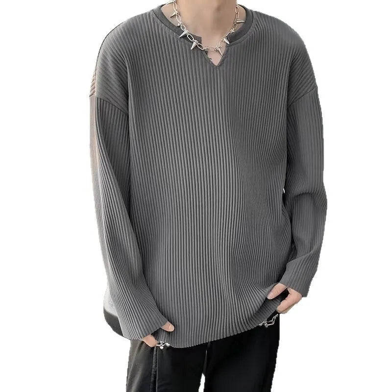 Women's plus size striped loose fit pullover top in black, grey, or white