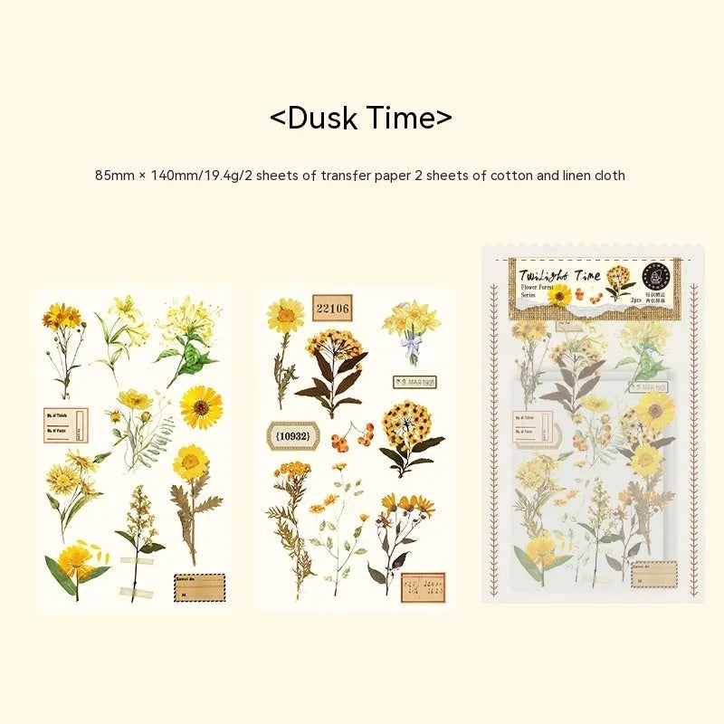 Huazhisen series printable sticker pack with forest and floral art designs on 85mm by 180mm sheets.