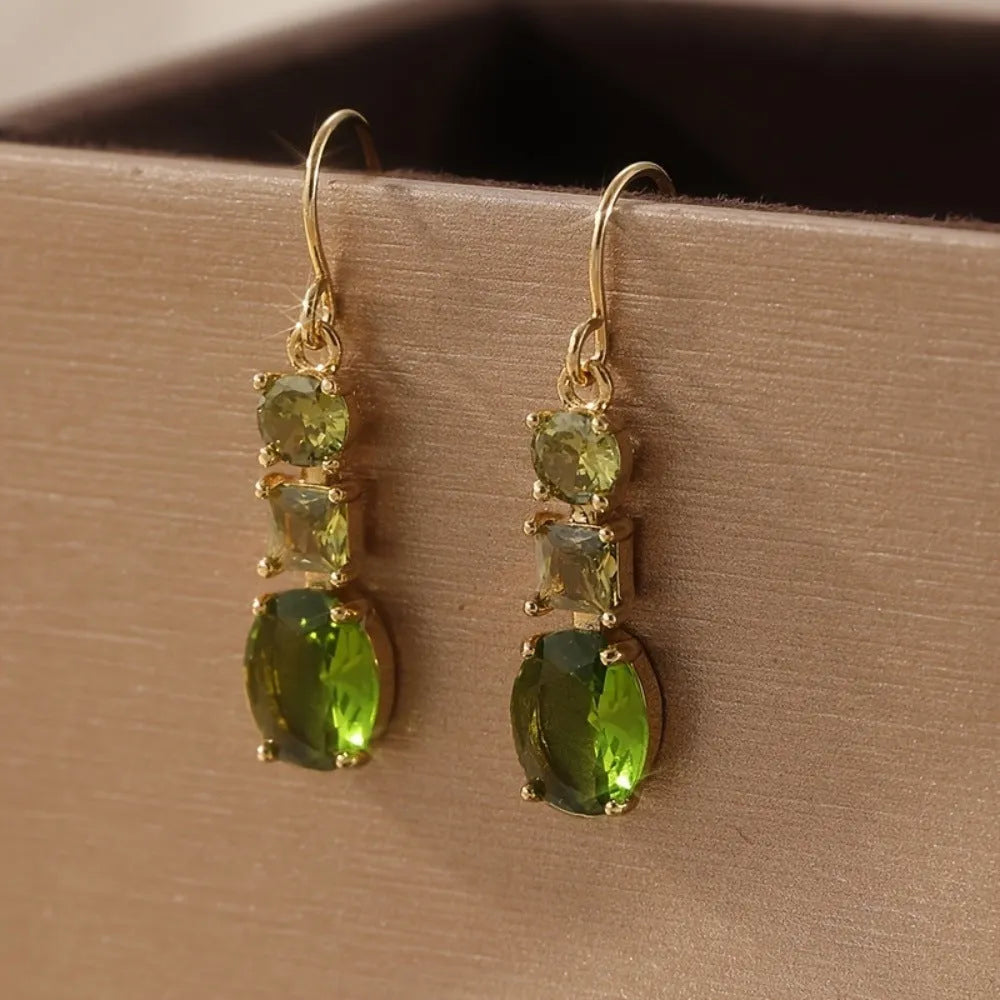 Green quadrilateral copper geometry earrings in retro bohemian style