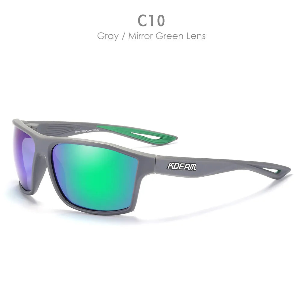 Sports polarized sunglasses with TR90 frame, TAC lens, UV400 protection, full frame box design, available in 11 colour options