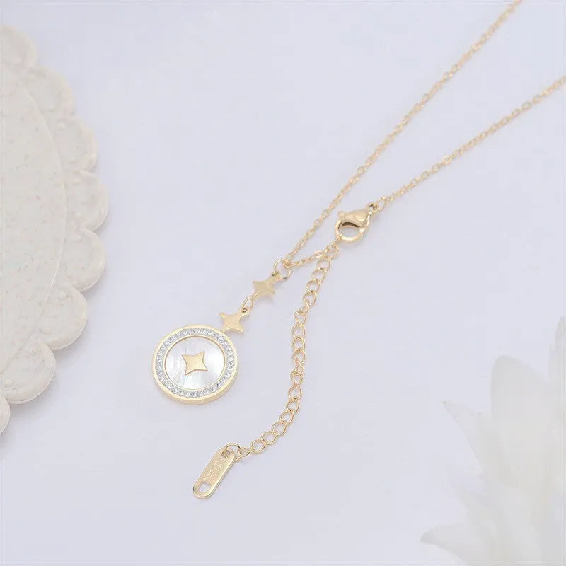 Women's titanium steel necklace with six-pointed star pendant on adjustable chain